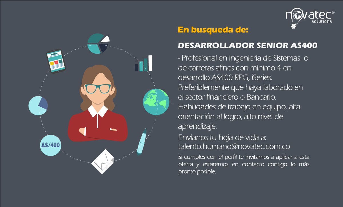 novatecsolution's tweet photo. #TrabajoSihay #Desarrollador #AS400 #Ingeniería #novatecsolutions #ISeries #RPG https://t.co/CGMXMM8JzY