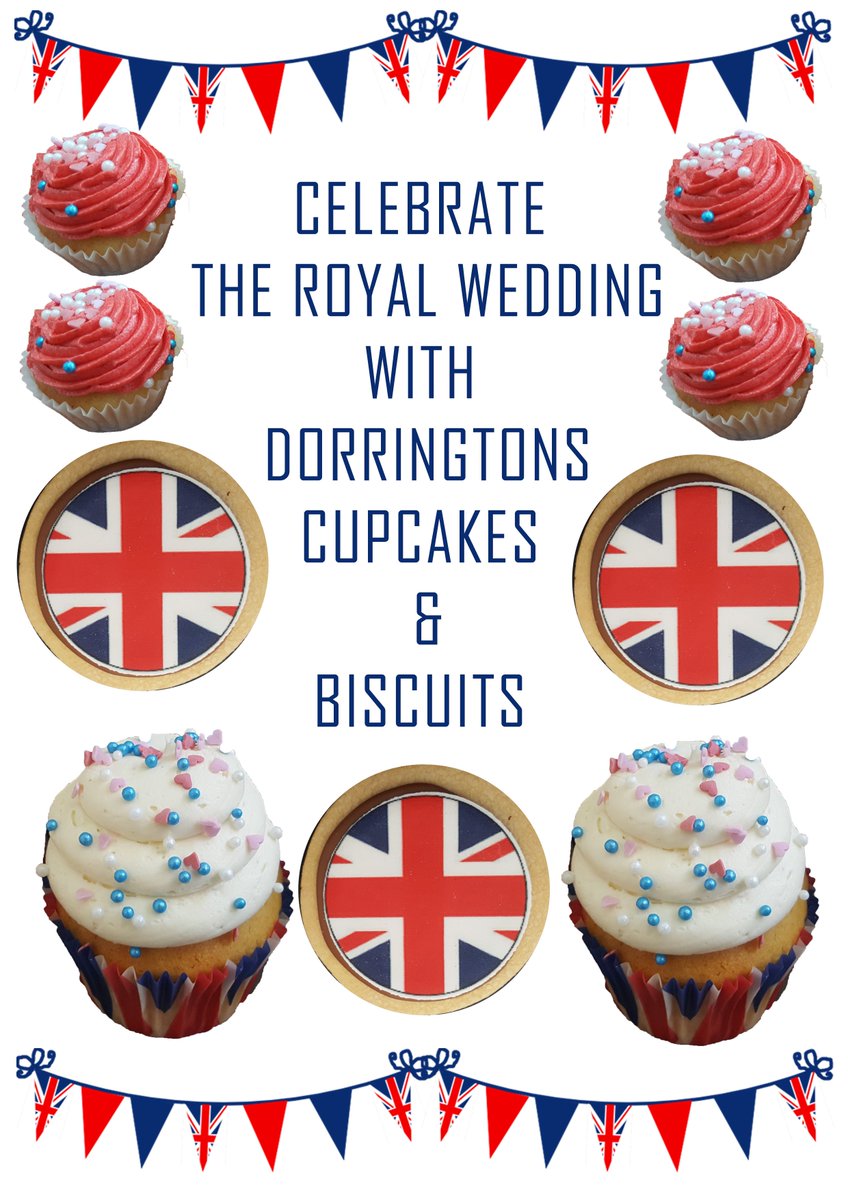 DorringtonsLtd's tweet photo. Launching tomorrow! To celebrate the Royal Wedding of Harry and Meghan we have created bespoke luxury cupcakes and Union Jack Biscuits. The luxury cupcakes and 9 box mini cupcakes will be available to purchase tomorrow and the biscuits will be available to purchase on Friday. https://t.co/X1qVAmgaX3