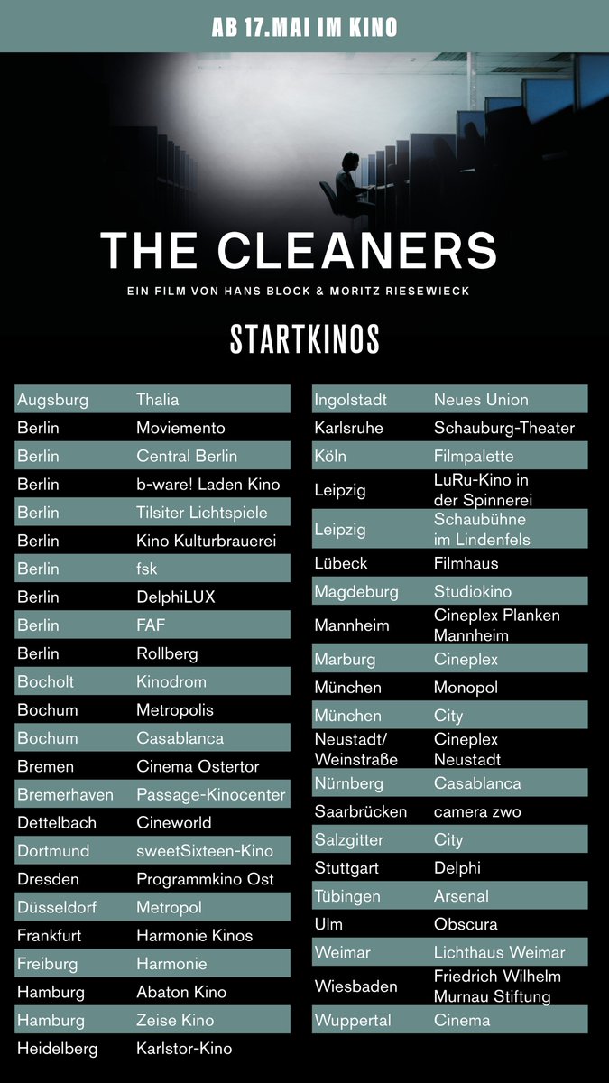 In diesen Kinos startet #thecleaners