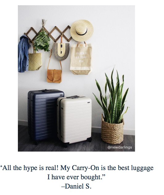 baemail_'s tweet photo. really into @away's emails. good use of customer feedback and all of a sudden i'm pretty sure i need 17 new pieces of luggage? https://t.co/FU2mA1u1XQ