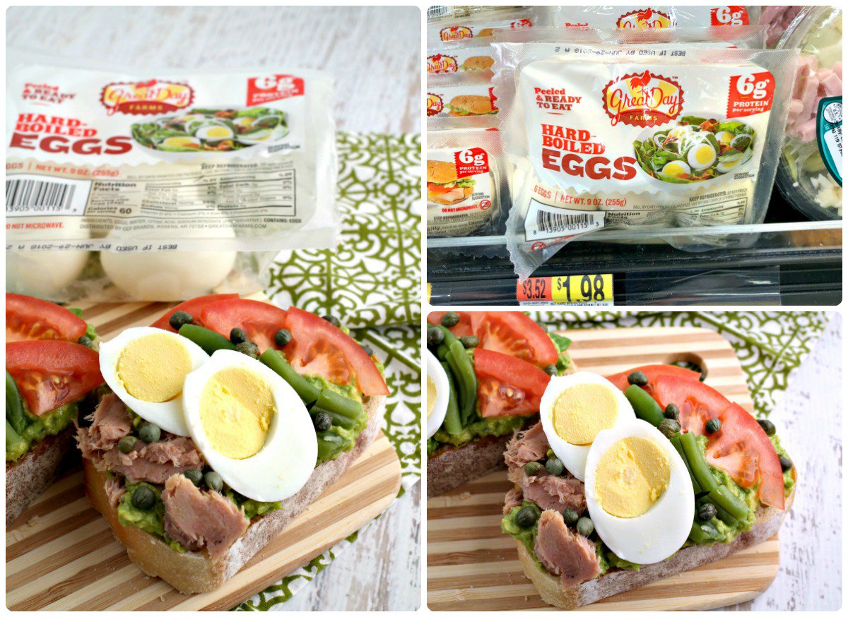 Make this quick &amp; easy Nicoise Avocado Toast without the fuss of peeling hard-boiled eggs thanks to <a href="/GreatDayFarms/">Great Day Farms</a> ! Pick them up at your Walmart deli &amp; get 50 cents cash back on a 2-pack or $1 cash back on a 6-pack using Ibotta. #ad #EggceptionallyGreat