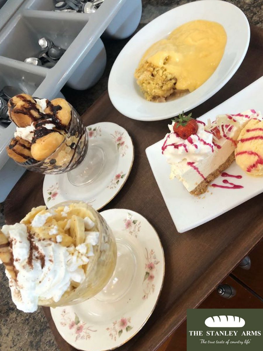 StanleyArmsPub's tweet photo. Come and take a break from your busy life.. indulge to these delicious sweets.
Banana and toffee meringue sundae, fresh cream profiteroles, homemade white chocolate and strawberry cheesecake and homemade spiced apple crumble

Only at #StanleyArms https://t.co/X2I5xps88d