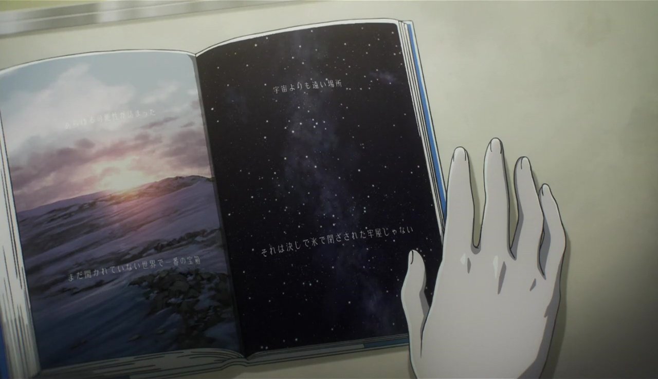 おちさん Davidovich Pomponette 宇宙よりも遠い場所 第7話より あらゆる可能性が詰まった まだ開かれていない世界で一番の宝箱 宇宙よりも遠い場所 それは決して氷で閉ざされた牢屋じゃない 小淵沢貴子著 宇宙よりも遠い場所 より引用 よりもい