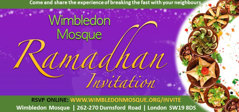 WimbledonMosque's tweet photo. #RamadanMubarak from Wimbledon Mosque. Ramadan officially starts after sunset today with the first fasting day on Thu 17-May

Not fasting but want to experience #Ramadan? Join us for a special #Iftar community event Sat 2-Jun. All Welcome!

Register Free: https://t.co/W5yNhEdc5m https://t.co/TrKrBxpEi1