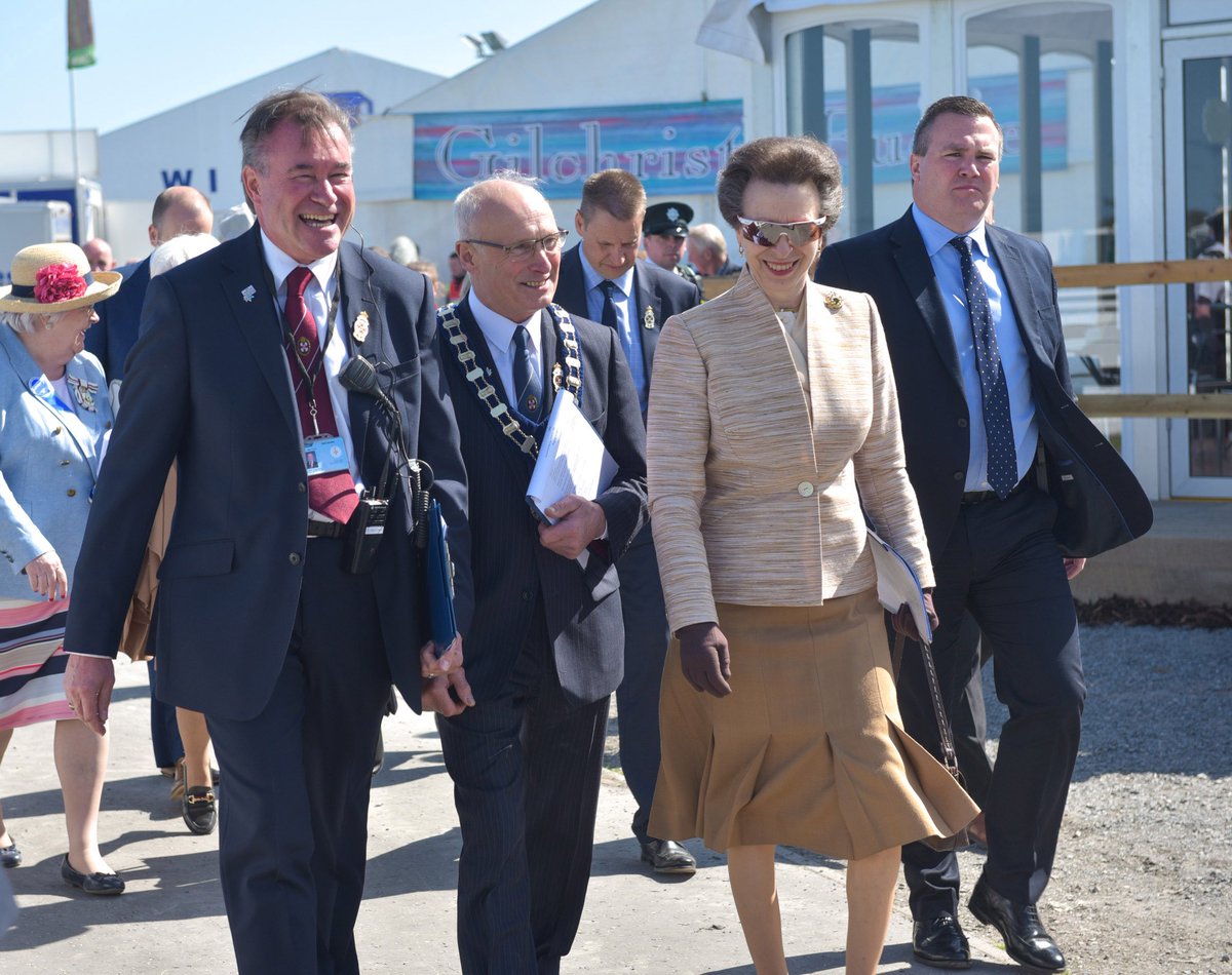 NIOgov's tweet photo. HRH Princess Anne is in Northern Ireland today visiting @balmoralshow - marking the 150th anniversary of the agricultural &amp; food show. The Princess Royal was accompanied by RUAS president Cyril Millar and Chief Executive Alan Crowe #BalmoralShow18 https://t.co/smcwJwEjcI