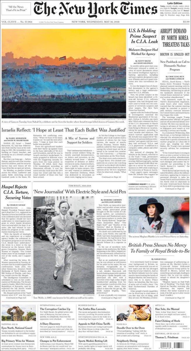 ReporteYa's tweet photo. #16May Portadas de la prensa #Internaacional para este miércoles #EEUU https://t.co/I4oWDe6ojG