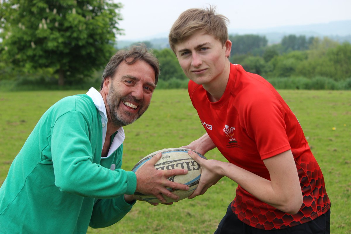 DeafAcademy's tweet photo. Big thanks to @johnnyr63 for popping in this morning to chat to Academy student William about his recent Rugby Deaf 7s triumph in Oz with the Welsh team, for @BBCSpotlight - they even had a little throw about! 😄 https://t.co/fltpOrXSL8