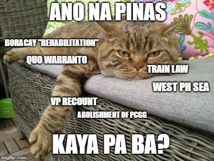 SalinCatCat's tweet photo. Diz country got no chill. Miyerkules na, Pinoy ka pa ba?
#AnoNaPinas #NakikiSalinLang #SalinPusa
#QuoWarranto #WestPHSea #BoracayRehabilitation #TRAINLaw #VPRecount #PCGG https://t.co/Reqvg7Uxli
