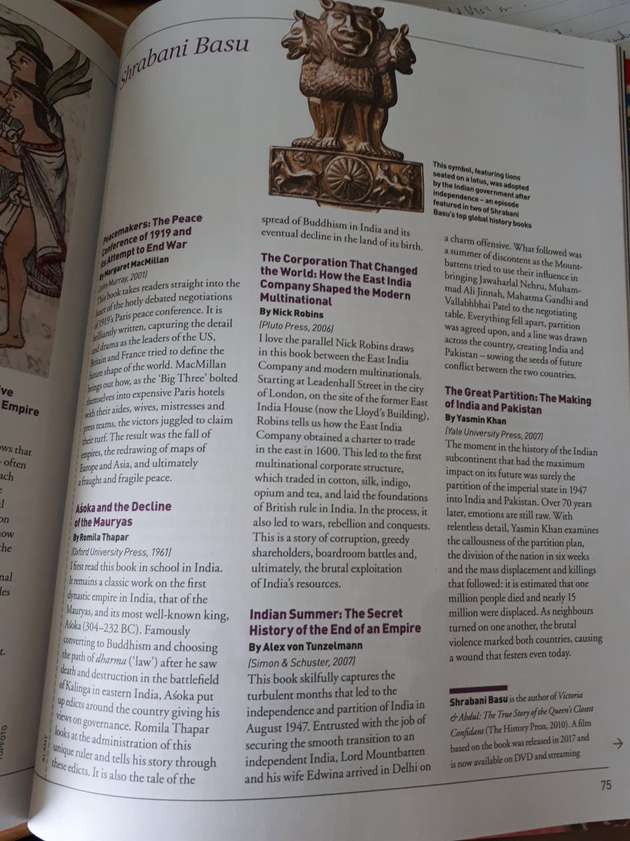 My choice of global #history books for @BBCHistoryMag. Just noticed that four out of five are written by women! @alexvtunzelmann @OxfordYasmin @NVJRobins1 #MargaretMacMillan #RomilaThapar