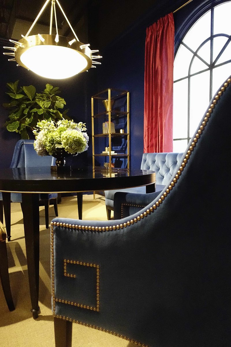 The #greekkey pattern is also called a #meander. The nailhead trim on our Blenheim #hostchair is like a lovely journey, culminating in the classic Greek key. From <a href="/DesignOnHPMkt/">DesignOn is now ANDMORE at High Point Market</a> 
.
.
#customfurntiure #madeinamerica #diningroom  #nailhead #nailheadtrim #customupholsetery