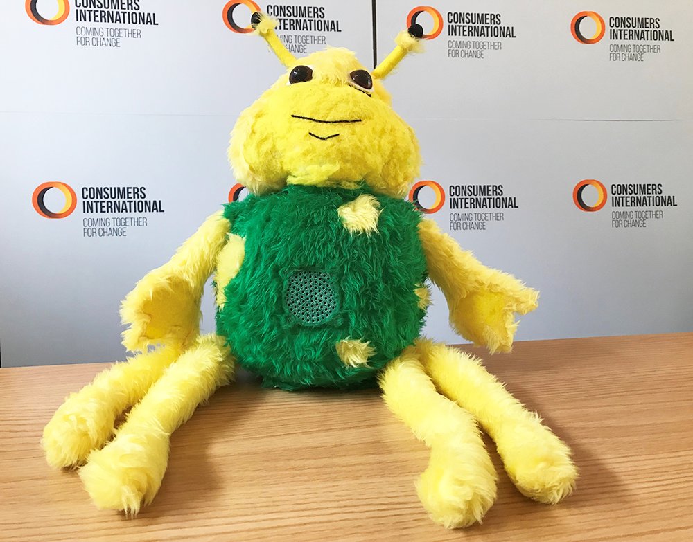 Consumers_Int's tweet photo. #Huggybug may look innocent, but don't be fooled!
His webcam can be controlled by strangers online. His built in microphone records your secrets. He's ready to sell your data to the highest bidder.
Watch the video & join our call for #SecureToys https://t.co/qybYRPmxnf https://t.co/gMdNhHpced
