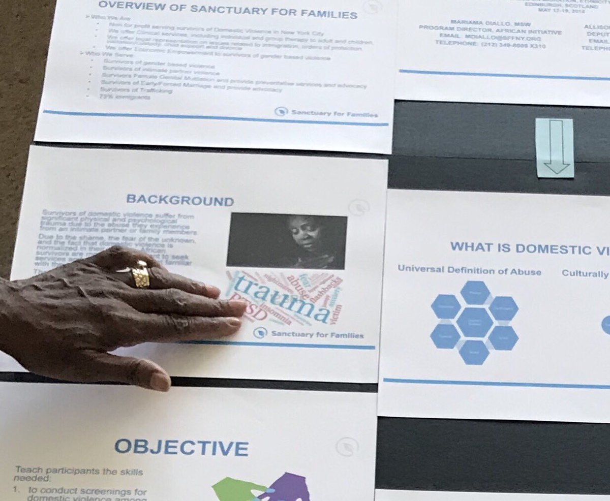 DialloMariama61's tweet photo. Staff from Sanctuary for Families putting a poster presentation for the Conference @MERH2018 taking place in Edinburgh from. @sffny @AllisonRoss20 @DialloMariama61 https://t.co/c3wBXO0PWy