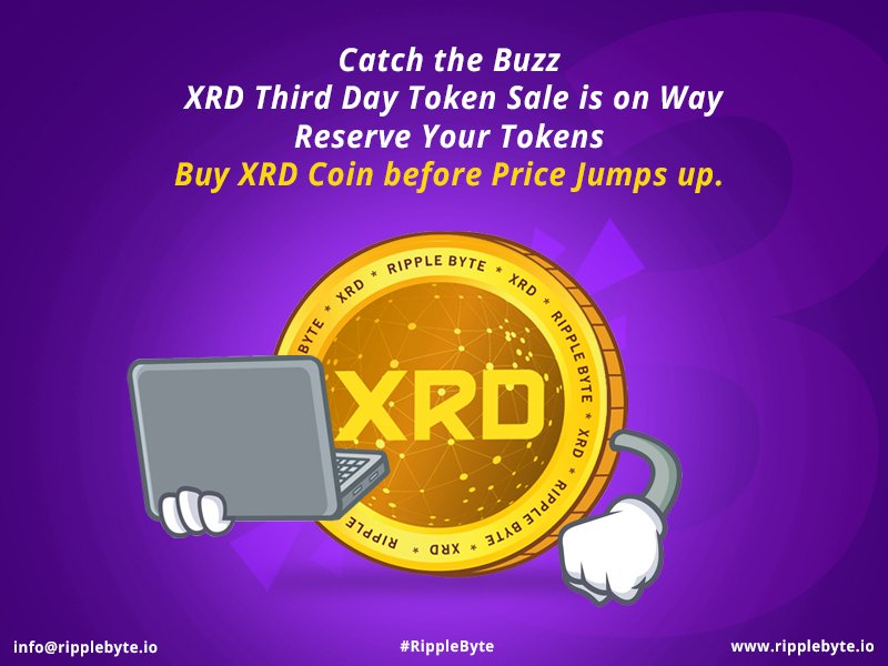 XRDCoin's tweet photo. XRD Token sale - Catch the buzz of third day token sale                          Buy XRD Coin before price goes high !

#XRD #ripplebyte #xrdtoken #tokensale #buzz #buyxrd #tryxrd https://t.co/njtSHL14t3