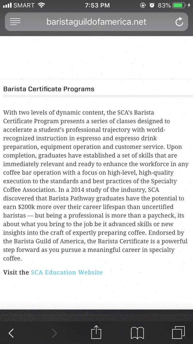 When the barista school called. They started talking about the school and the programs & they mentioned that they provide SCA certification with emphasis (sounds like a big deal 🤔). Idk what that means so i googled it. 😱 

okay mag enroll nako. 🤓☕️ 
#LearnNewSkill