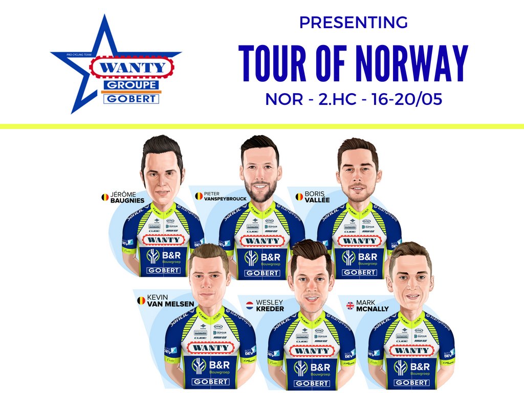 🇳🇴 #tourofnorway @tourofnorway 

@TeamWantyGobert line-up 🌟

🇧🇪 @jerome_baugnies
🇧🇪 @VsbPieter
🇧🇪 @BorisValle3
🇧🇪 @kevinvanmelsen
🇳🇱 @wesleykreder
🇬🇧 @markmcnally89

#RideforAntoine #TeamWGG #DestinationParis #livecyclingmanager #FelizMiercoles #WednesdayWisdom