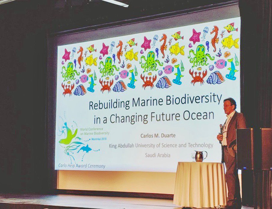 Prof. Carlos Duarte honored with the 1st Carlo Heip award for outstanding accomplishments in marine biodiversity at the World Conference on Marine Biodiversity in Montreal #WCMB2018