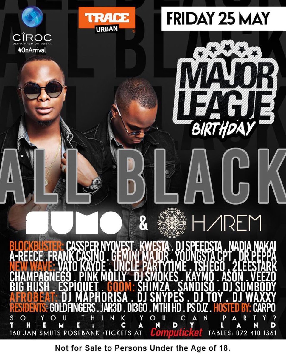 foreveryoungAFR's tweet photo. .@OfficialTshego &amp; @GeminiMajor live at the All Black Party hosted by Carpo next Friday ⚫️ https://t.co/VqwbTjPUja
