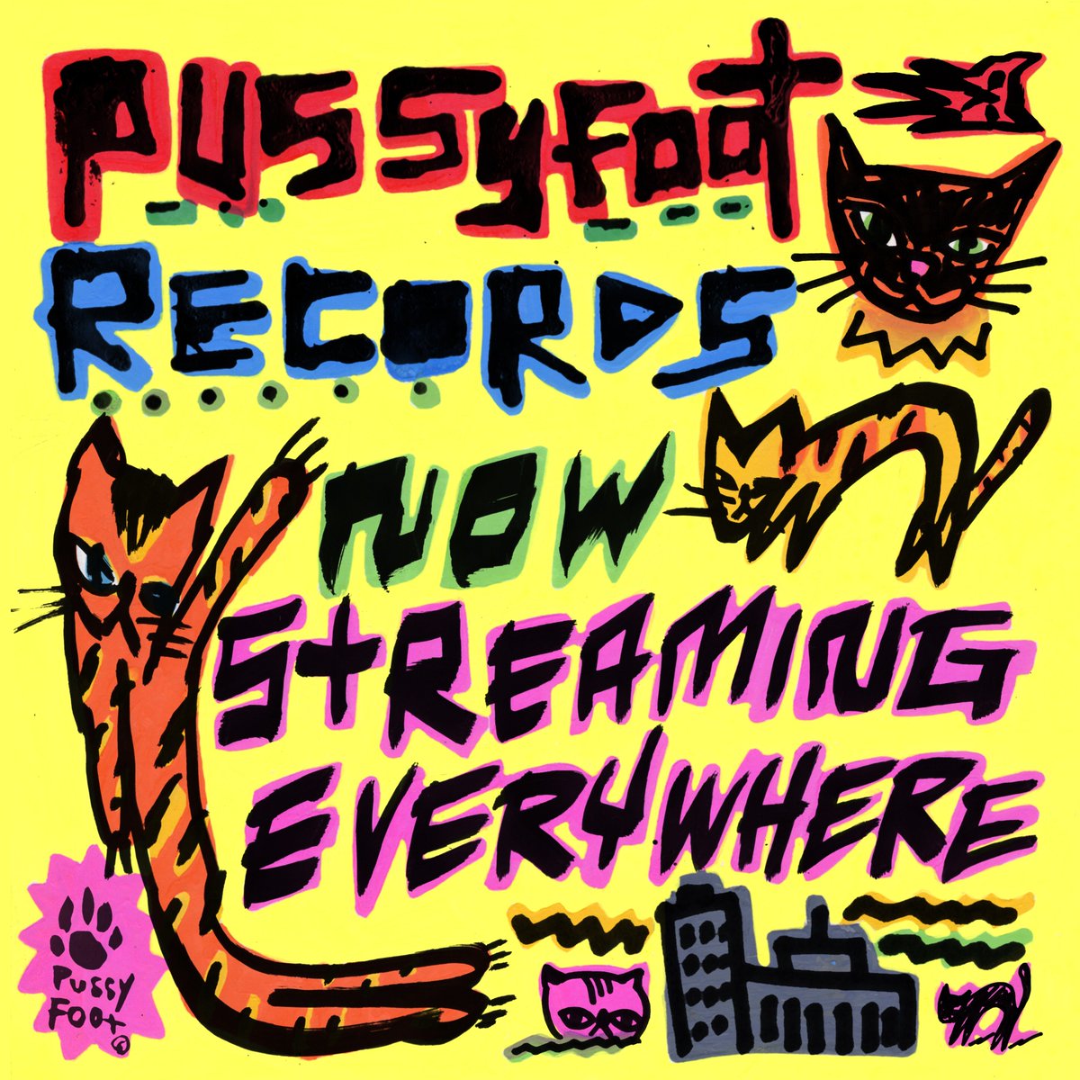Pussyfootrec's tweet photo. Hey, Pussypals we are now on all streaming services! Hunt us down and throw a net over your back catalogue favourite! Artwork by Rob Kidney 
https://t.co/wlfpuONHHp https://t.co/8o6upMjHYs