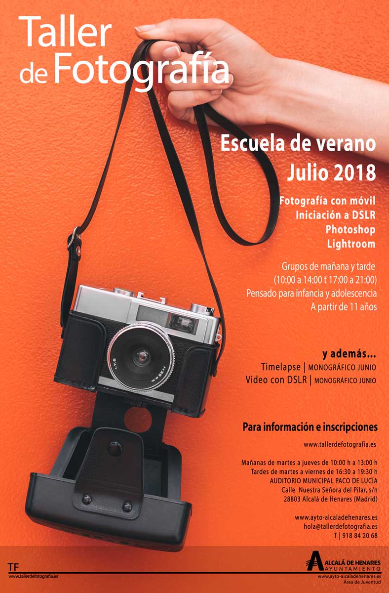 VERANO DE CINE Y FOTOGRAFÍA
El <a href="/AytoAlcalaH/">Ayuntamiento de Alcalá de Henares</a> a través del Taller de Fotografía de <a href="/AHJuventud/">Juventud e Infancia</a> te ofrece la posibilidad de disfrutar de tu tiempo libre estival con diversas propuestas formativas en julio, Campus Audiovisual y la Escuela de Verano.
bit.ly/2jYM5L8