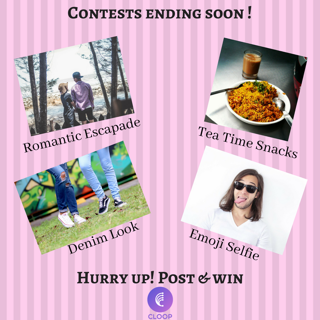 Cloopapp's tweet image. Tweeps, these contests are ending soon. Don&apos;t miss the chance to win amazing prizes. Click on bit.do/CloopContests &amp;amp; post photos/videos. Hurry up. #CloopCarnival #CloopContests