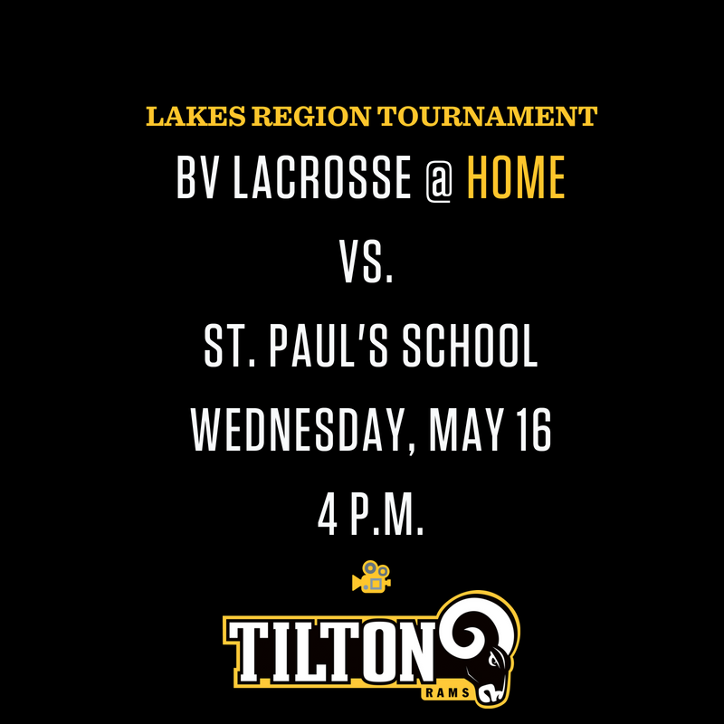 Heading into Lakes Region Tournament today on home field vs. <a href="/StPaulsSchoolNH/">St. Paul's School</a>! Streaming live at 4 p.m.: livestream.com/TiltonSchool/e… #RAMnation #tiltonBVlax