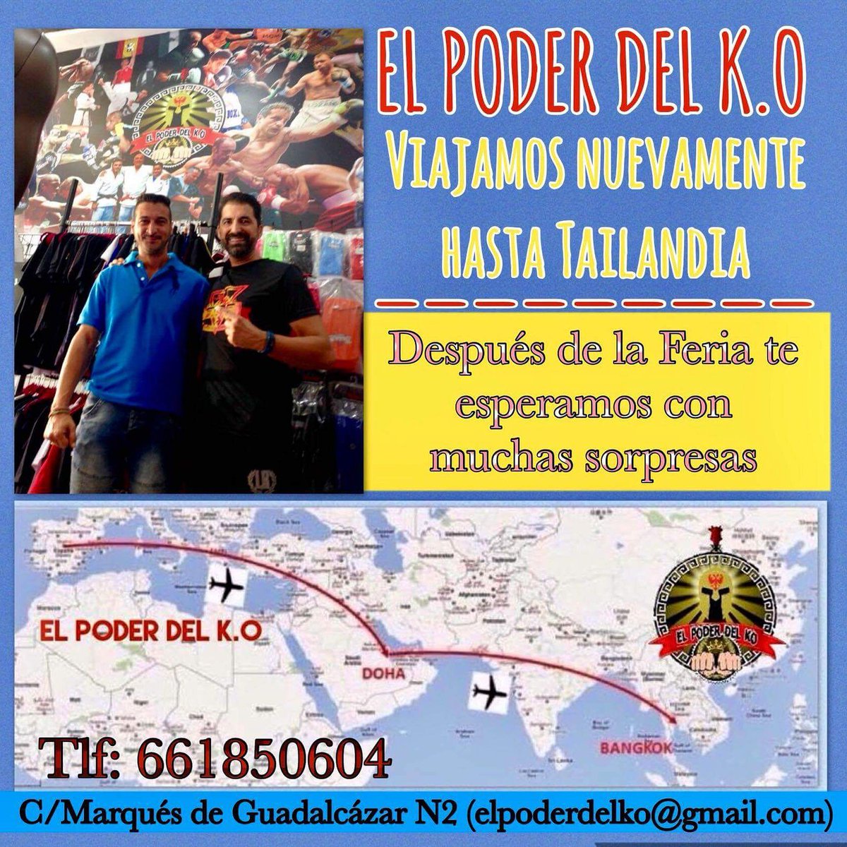 Nuestro Comercial CARLOS ya se encuentra en Bangkok, visitando a todos nuestros proveedores para comprar el mejor material fabricado artesanalmente en las mejores fabricas de Tailandia, Twins,Raja, Fairtex, Top King, Thai Battlhe, DESPUES DE FERIA ya estarán en nuestra tienda