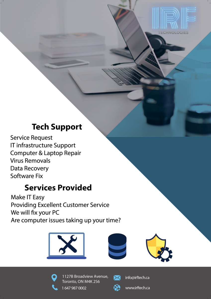 infouser786's tweet photo. Reliable, affordable and on demand tech support IRF Technologies
 #itsupport #irftech #helpdesk #24/7 #residentialservices #CustomerService #fixyourpc #callnow #Toronto  #TechSupport https://t.co/iofWsQWPkt