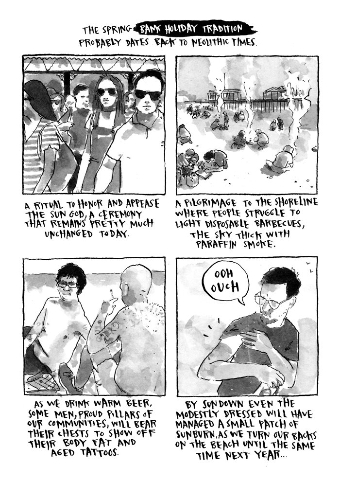 Shout it from the rooftops! I drew a new comic strip. The British pastime of getting food poisoning and sunburn all in one glorious day.