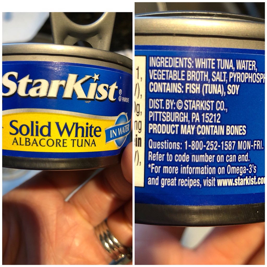 Well snap! Who would have thought veggie broth and #soy in canned tuna   in water - once again proving reading labels is VERY important #soyallergy #oralallergysyndrome #soybean #foodallergyawarenessweek #foodallergies #fish 🎣