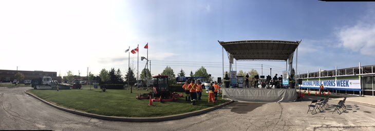DKowpak's tweet photo. Sneak peak as @City_of_Vaughan sets up for this mornings opening ceremonies for National Public Works Week Celebrations kick-off! #VaughanWorks  @APWATWEETS @OPWAtweets @cpwa https://t.co/rdiLYjRQfe