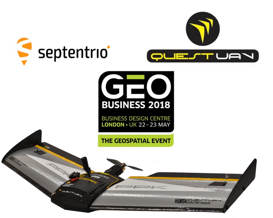 QuestUAV's tweet photo. We will be attending Geo Business 2018 along side @Septentrio next Tuesday and Wednesday. Come and speak to Nigel King on stand M21. The DATAHawk will also be showcased at this event for viewing. Hope to see you there. @GEOBusinessShow #uav #datahawk #mapping https://t.co/jk86Nr6f6d