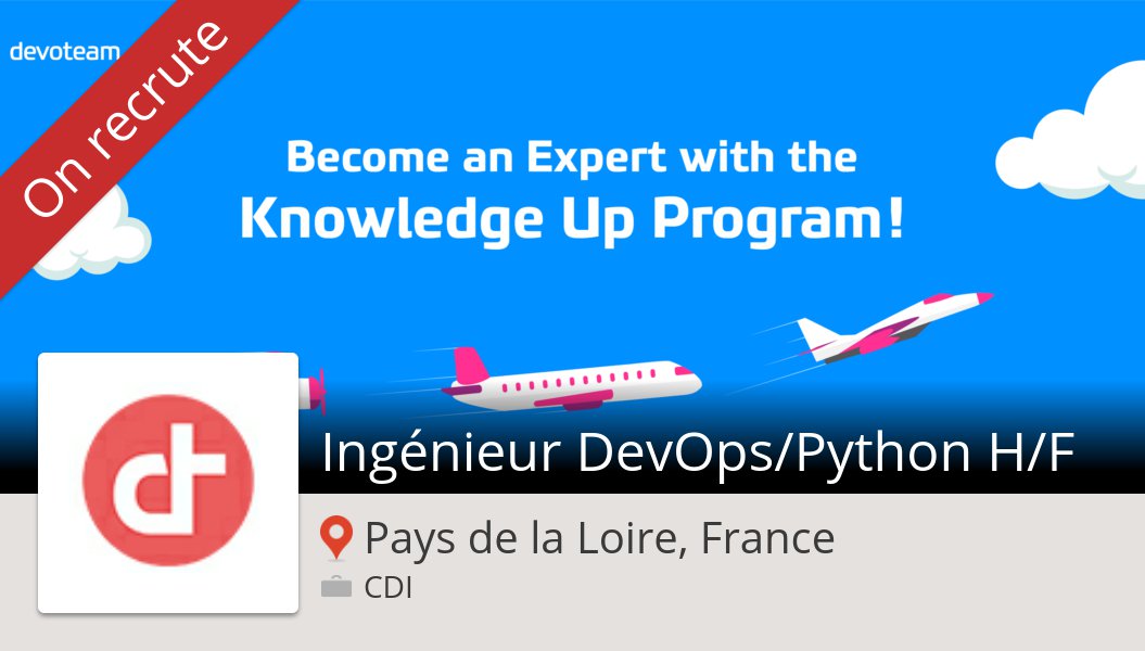 Ma2th_'s tweet photo. Besoin d'un #Ingénieur #DevOps/Python H/F #PaysdelaLoireFrance chez #DevoteamFrance. Postulez dès maintenant! #job https://t.co/rZ4OHK0HOu https://t.co/UElhzK1fuZ