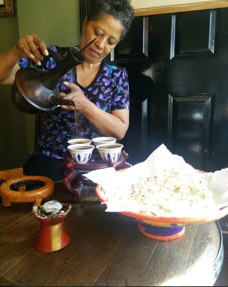 Askale, the owner, pours coffee from an #Ethiopian jebena for the traditional #coffee ceremony. #brooklandfamilyroom #brookland #dc
