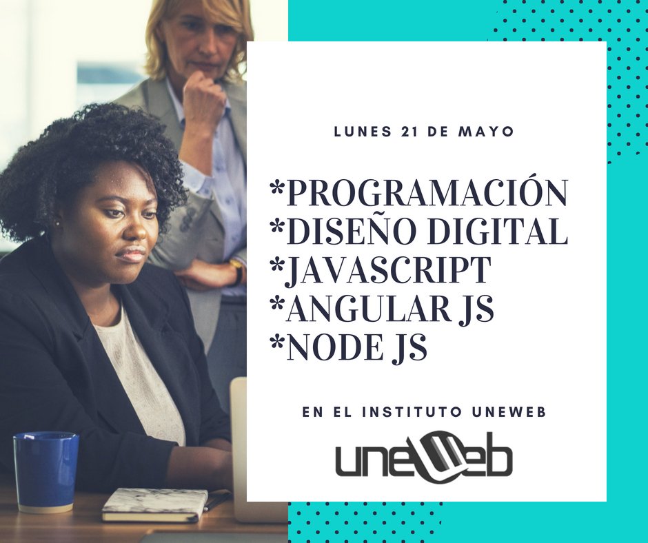 desarrollate's tweet photo. Cursos Disponibles para el Lunes 21 de Mayo:
*Diplomado de Programación
*Diplomado de Diseño Digital
*Curso de JavaScript
*Curso de Angular Js
*Curso de Node Js
https://t.co/nfqRBIk4b5 #UCAB #UCV #USM #USB #UCSAR #UNIMET #ULA #ISUM #UMA #IUGT #IUTIRLA #16May #FelizMiercoles https://t.co/voIkYG7YFv
