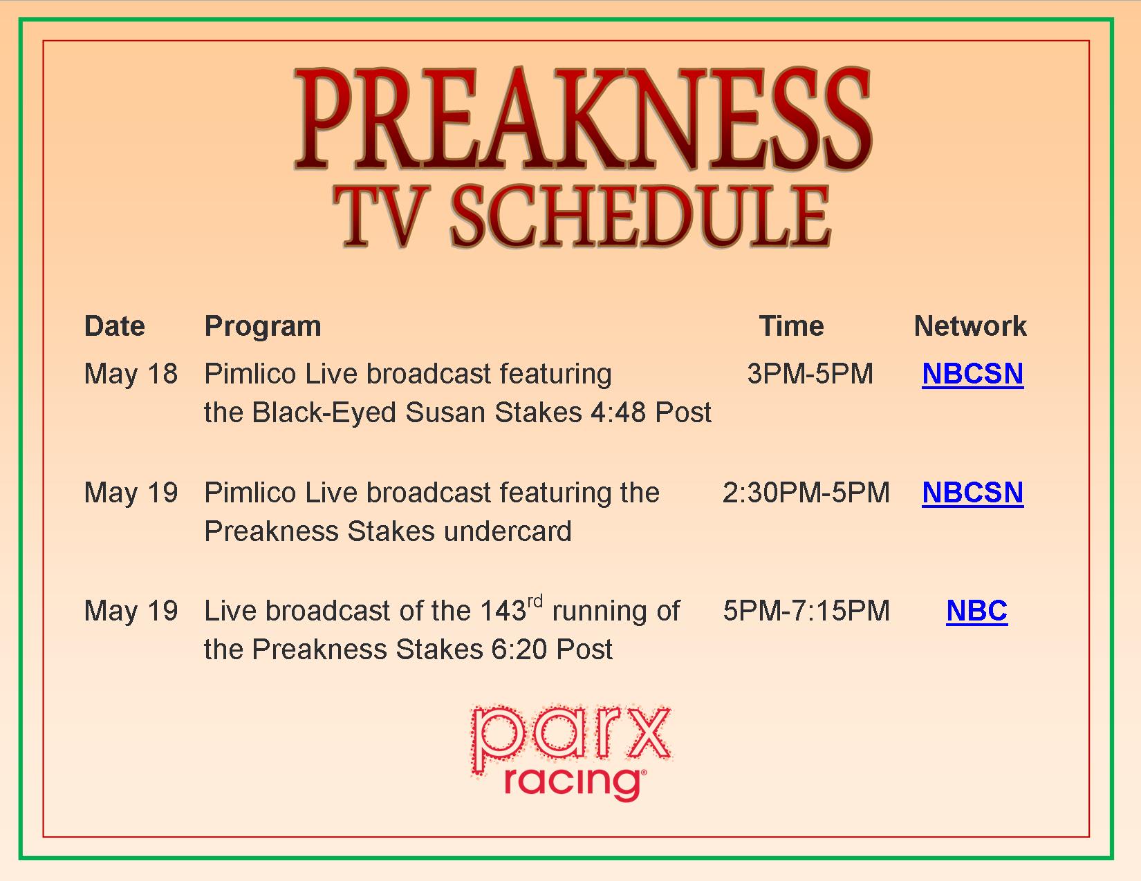 Parx Racing on Twitter "TV Schedule for Pimilco's Black Eyed Susan and