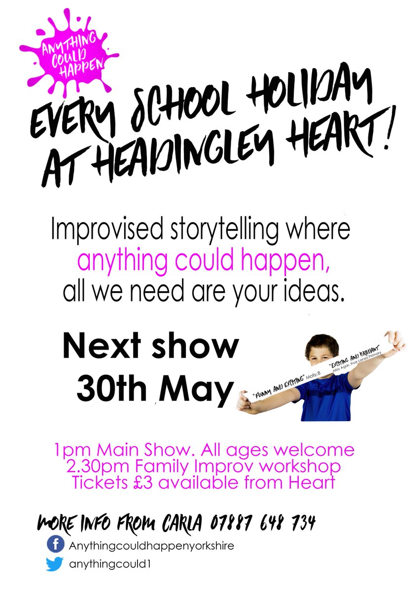 2 weeks today! Had a blast last time <a href="/HeadingleyHEART/">HEART - Headingley Enterprise & Arts Centre</a> &amp; so did our audience "Love this idea! A fantastic way to capture imaginations &amp; great half term entertainment" Mum Scarlett. Come join us and see what everyone's raving about. #halfterm #halftermfun #schoolholidays #Leeds
