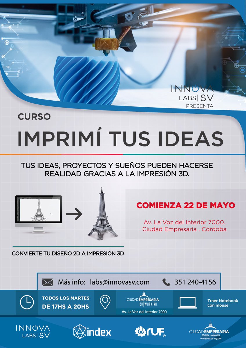 index3d's tweet photo. Comienza nueva capacitación! Materializando proyectos con Impresión 3D. +info: index@indexweb.com.ar / Whatsapp: 351 2404156 https://t.co/YJkwBb4UOs