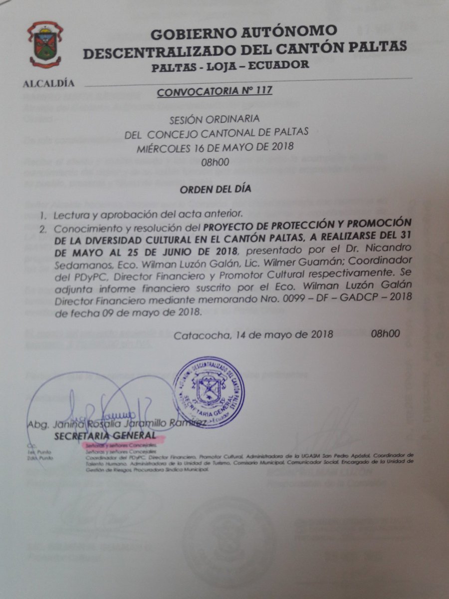 Sesión Ordinaria de Concejo Municipal de Paltas