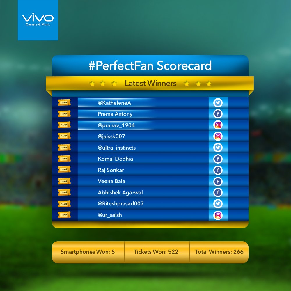 Vivo_India's tweet photo. Congrats to today's winner @KatheleneA ! DM us your details &amp; we'll see you tomorrow at #VIVOIPL match! If you couldn't make it today, tune in tomorrow again to win tickets for next match or a brand new Vivo smartphone! Know more: <https://t.co/stCsLcWE1b> https://t.co/0UaXC3nak4