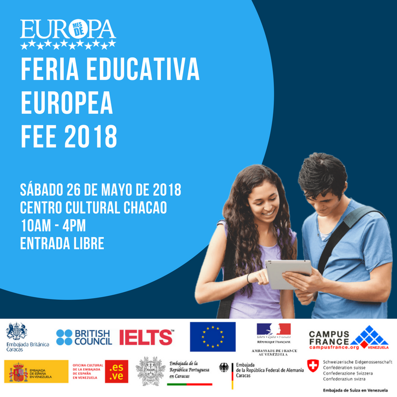 Los invitamos a la Feria Educativa Europea #FEE2018 - Sábado 26 de mayo en los espacios del #CentroCulturalChacao. Podrás conseguir información acerca de oportunidades de estudios, programas de cooperación educativa, entre otros de Suiza y demás países de Europa. ¡Te esperamos!