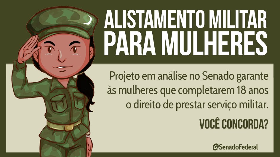 Mulheres podem ter direito a escolher o alistamento militar