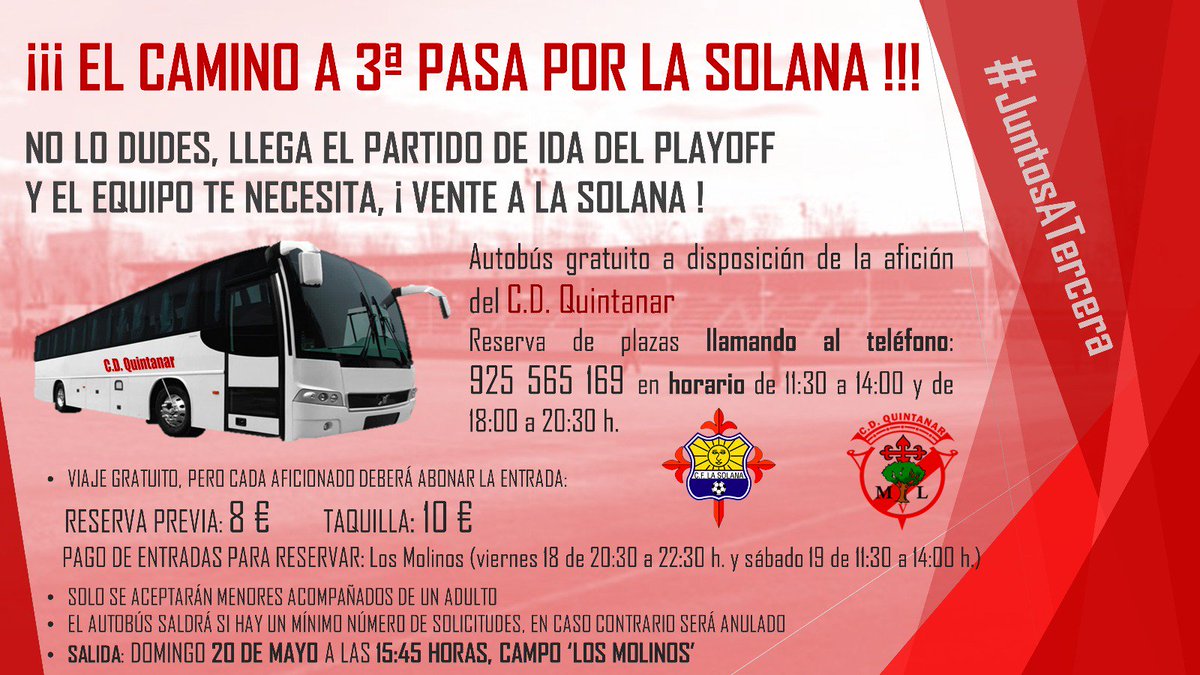 Franjirrojos, nos vamos a La Solana! 
⚪🔴⚪  ⚽⚽

Toda la info para acompañar al equipo en la ida del playoff aquí 👇