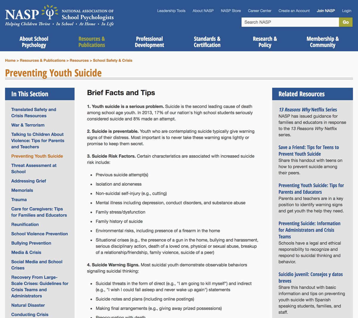 nasponline's tweet photo. Youth suicide is a serious problem, but is preventable if the right people know the warning signs and how to get help. Share this handout with basic information on warning signs and prevention measures for youth suicide. https://t.co/TNr3SKRniR 

#NASPprepared #NASPadvocates https://t.co/rGVZZZQ7iQ