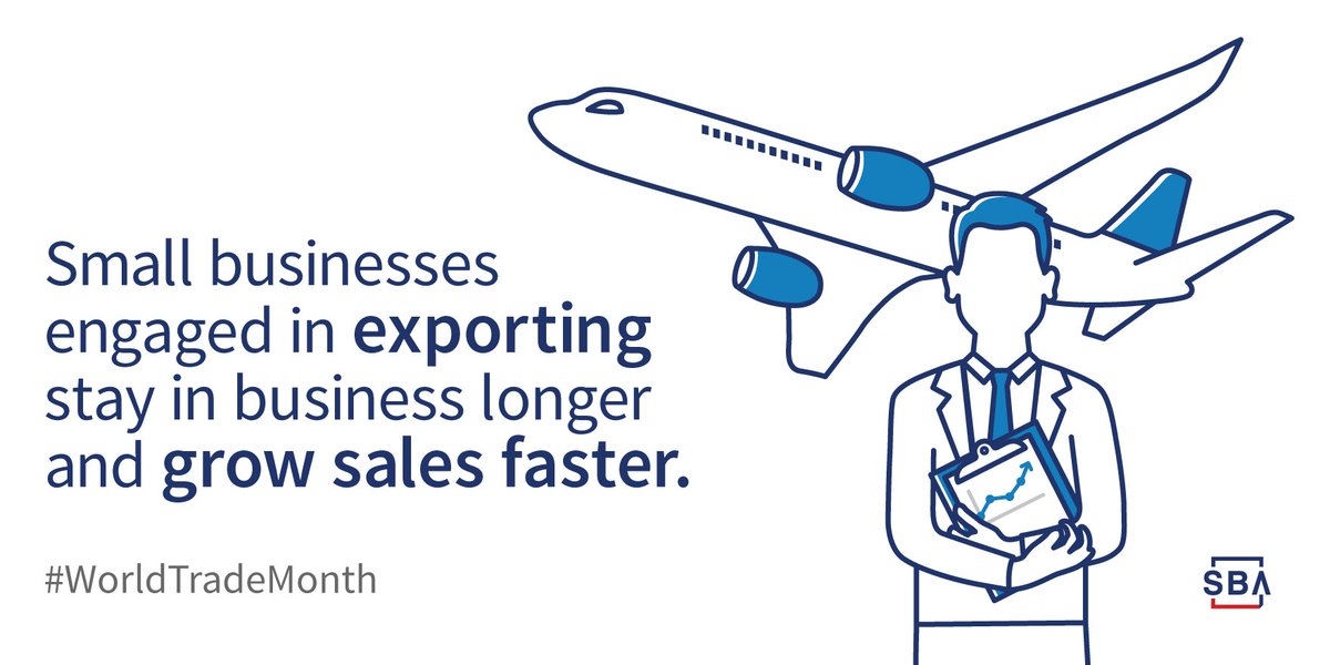 SBAgov's tweet photo. Are you a #smallbiz owner with global sales aspirations? The SBA can help you get #export assistance → https://t.co/kt2nmud57p. #WorldTradeMonth https://t.co/FFWE27CdU6