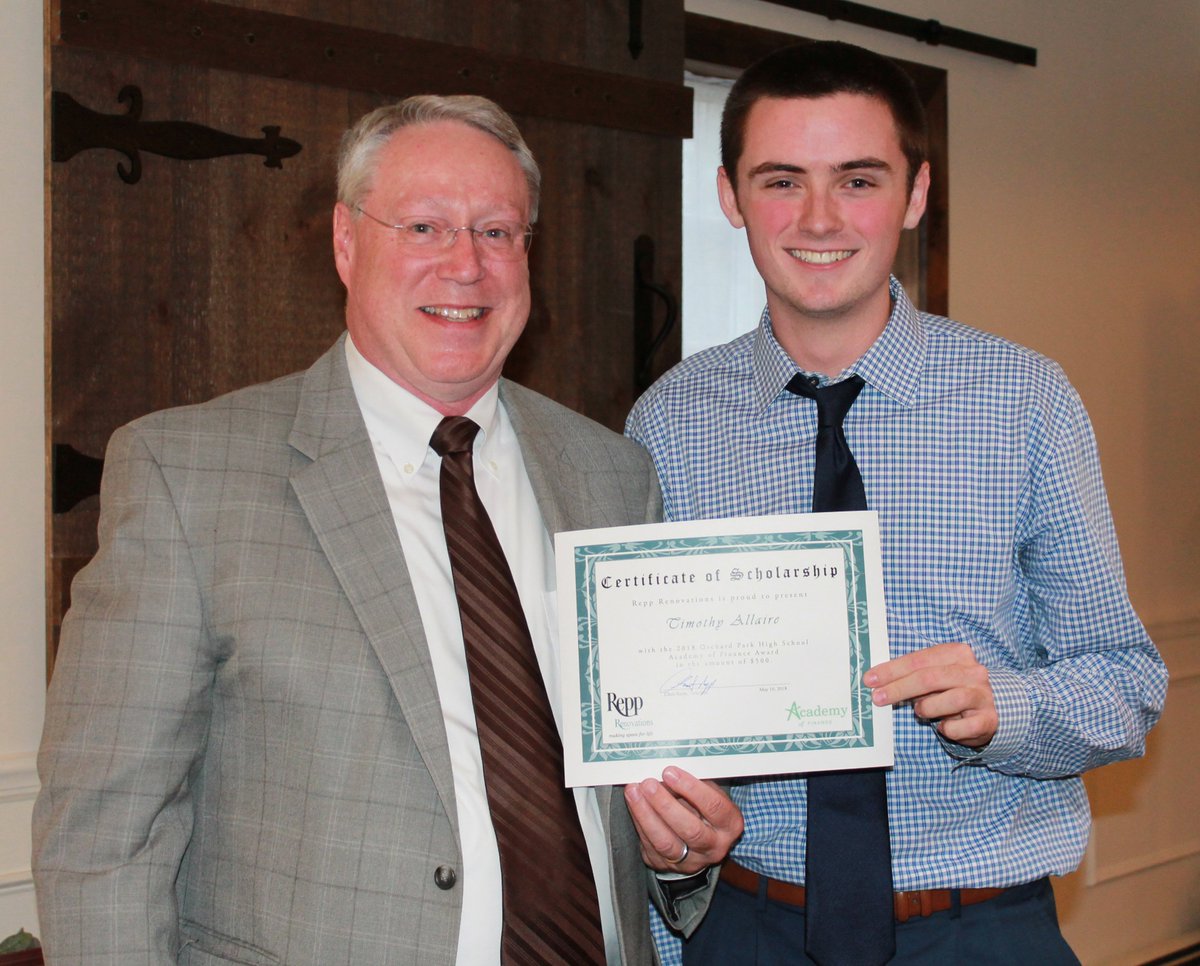 Congratulations to Karlin Klass and Timothy Allaire, our OPHS Academy of Finance scholarship winners for this year! Each has earned a $500 scholarship from Repp Renovations.