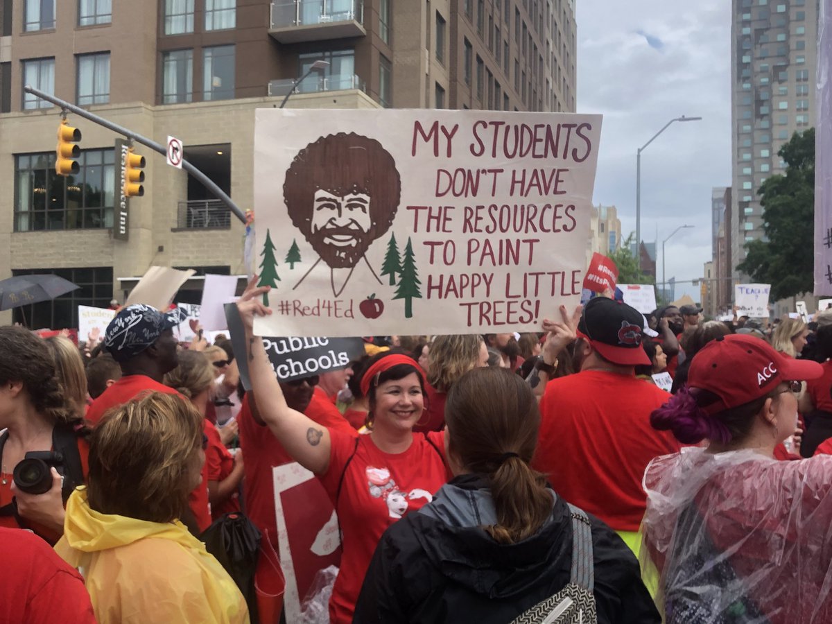 barntwn's tweet photo. A sampling of signs #redfored #redforednc #NCTeacherRally @NewsandRecord https://t.co/iWsWflRl6o