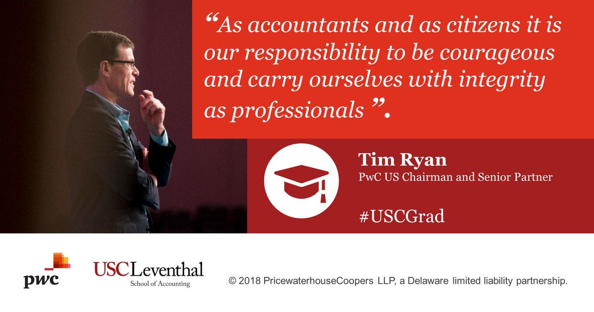 .<a href="/Timothy_F_Ryan/">Tim Ryan</a> tells <a href="/USCLeventhal/">USC Leventhal</a> grads that leading with integrity is the important thing they can do in their lives and careers. Read his full speech: pwc.to/2Kus8qu #FightOn #USCGrad