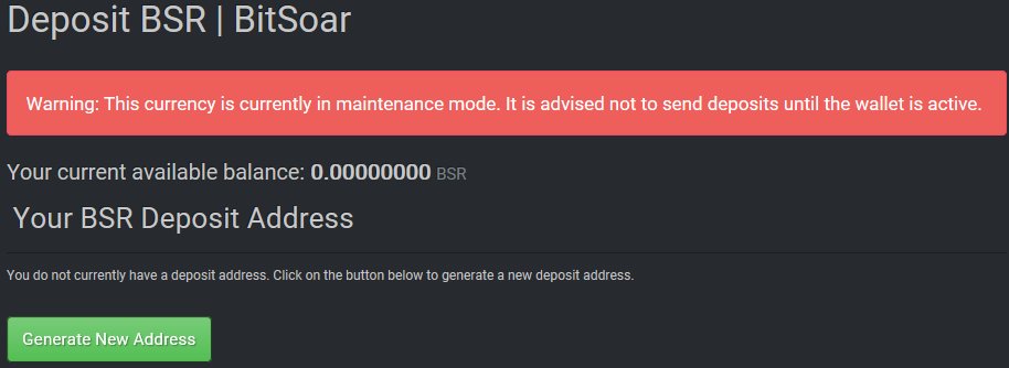 norihiro_crypto's tweet image. BSR（BitSoar)。
CoinExchange、ウォレットが復活か？と思いましたが…（BalanceのStatus部分がレ点（正常）の表記に。）
よくよくDepositを見てみるとこのような注意が。
経験上まだメンテ中だと思いますが…。Depositはしないほうがよいかと思います…。

#BSR  #BitSoar #仮想通貨