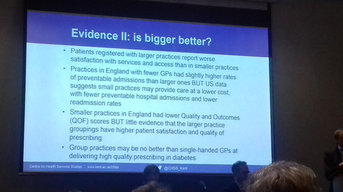 SHOC_OBHC's tweet photo. Stephen Peckham @CHSS_Kent equivocal evidence about organisationall size in primary care. #OBHC2018 https://t.co/L7ufwBWJ68