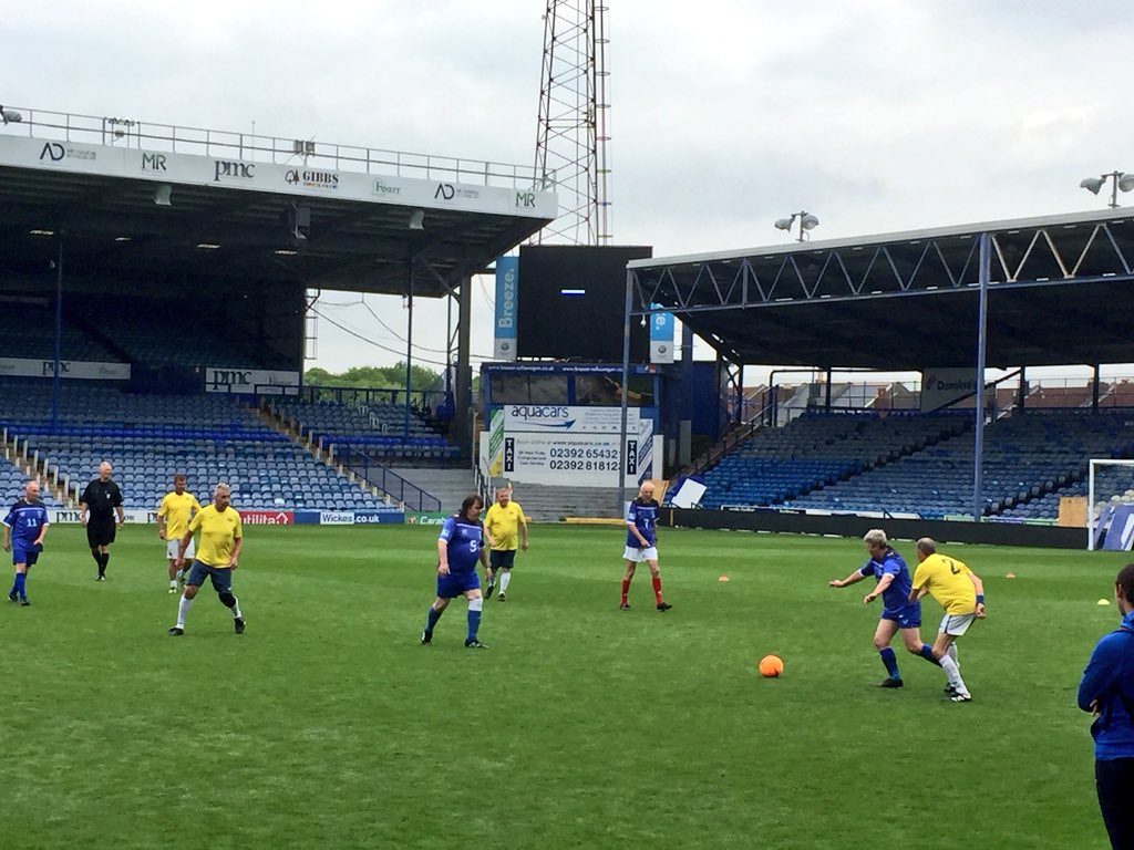 #Pompey. A million + thanks to Portsmouth FC, Pompey in the Community and in particular PITC coach Tash Stevens for organising and allowing us to play on the ‘hallowed’ Fratton pitch. A bunch of very satisfied 60 & 70 year old players who realised a dream today. Thank you. PUP.